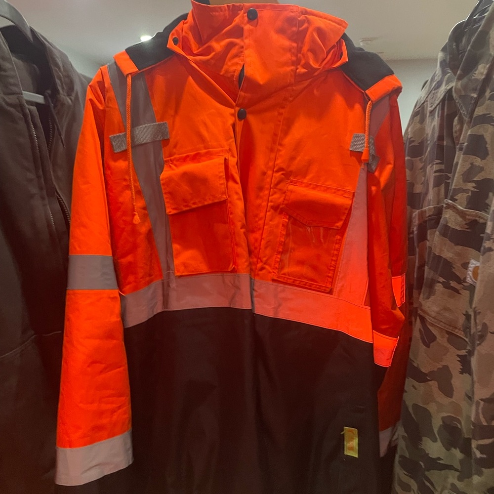 High-Visibility Orange and Black insulated Jacket worn in good condition